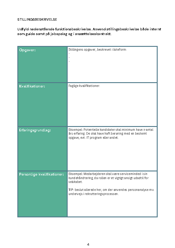 Anvend stillingsbeskrivelse både internt som guide samt på jobopslag og i ansættelseskontrakt